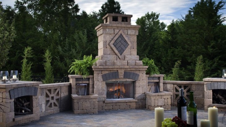 A custom made outdoor brick fireplace
